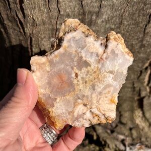 Pink (7) flower agate slab with stand | crystal